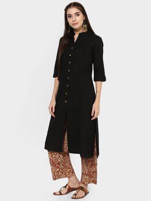 Indian Dobby black cotton a-line kurta - 14903229 - Standard Image - 2