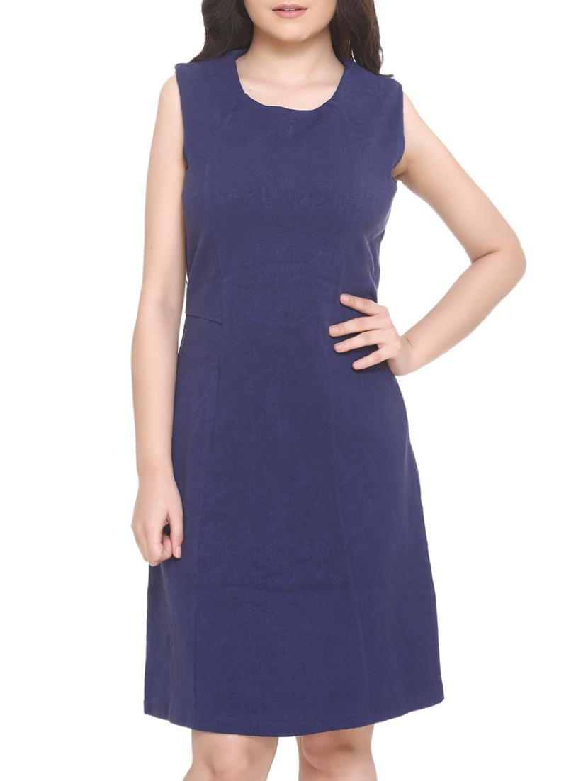 navy blue solid a-line dress - 14903641 - Zoom Image - 2