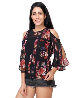 black printed georgette top - 14904075 - Standard Image - 2