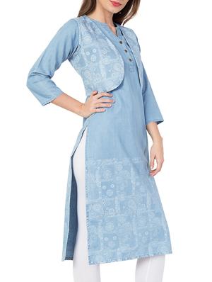 denim straight kurta with jacket - 14904262 - Standard Image - 2
