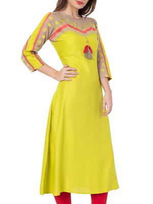 yellow rayon a-line kurta - 14904274 - Standard Image - 2