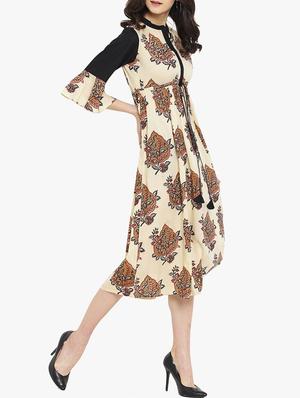beige printed a-line dress - 14904855 - Standard Image - 2