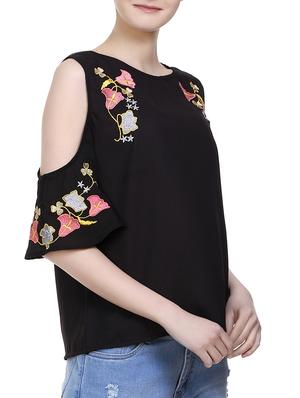black embroidered cold shoulder top - 14904860 - Standard Image - 2