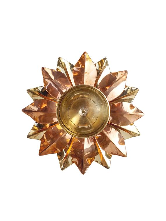 Decorate India Pure Brass and copper Kamal Medium Akhand diya 5.5 inch set - 14905106 - Zoom Image - 2