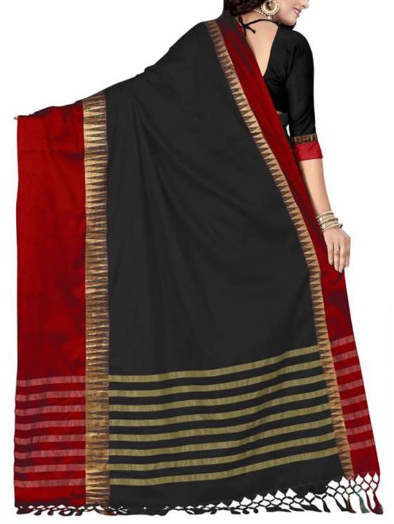 black cotton silk woven saree with blouse - 14905288 - Zoom Image - 2