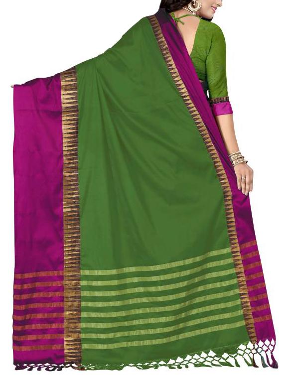 green cotton silk woven saree with blouse - 14905289 - Zoom Image - 2