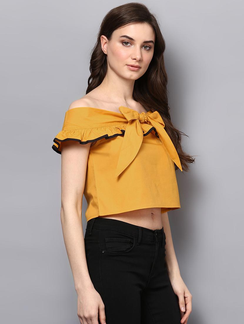 bow tie off shoulder crop top - 14905847 - Zoom Image - 2