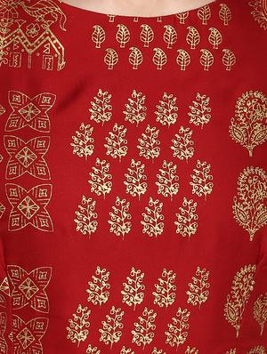 Gold foil print cold sleeves flared kurta - 14905944 - Standard Image - 5