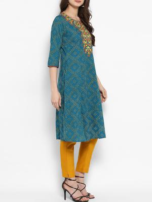 blue cotton embroidered kurta - 14905987 - Standard Image - 2