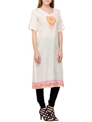 White cotton straight kurta - 14906909 - Standard Image - 2