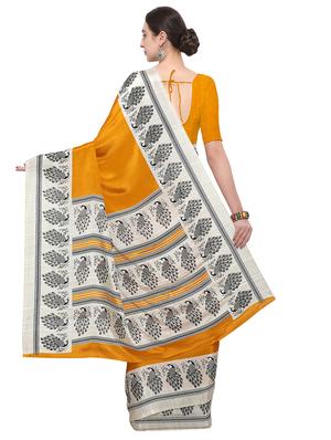 mustard crepe printed saree with blouse - 14906995 - Standard Image - 2