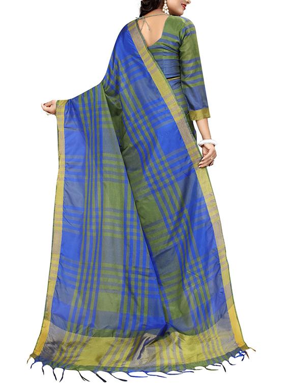 blue cotton silk ikat saree with blouse - 14907914 - Zoom Image - 2
