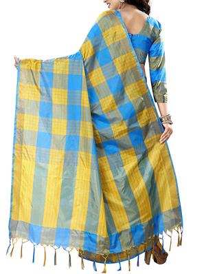 blue cotton silk ikat saree with blouse - 14907925 - Standard Image - 2