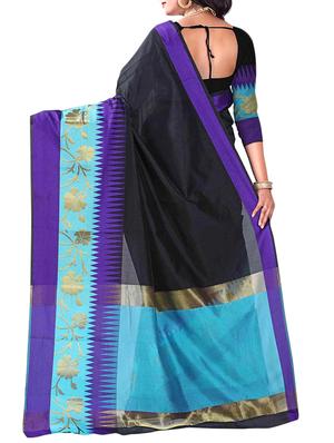 black cotton woven saree with blouse - 14907928 - Standard Image - 2