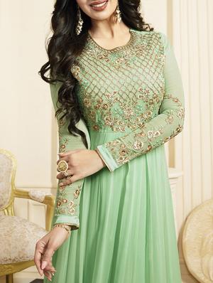 green georgette semi-stitched anarkali suit - 14907990 - Standard Image - 2