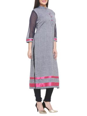 grey cotton blend straight kurta - 14908250 - Standard Image - 2