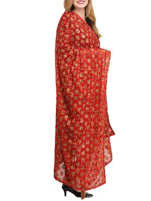 red poly chiffon phulkari dupatta - 14908734 - Standard Image - 2
