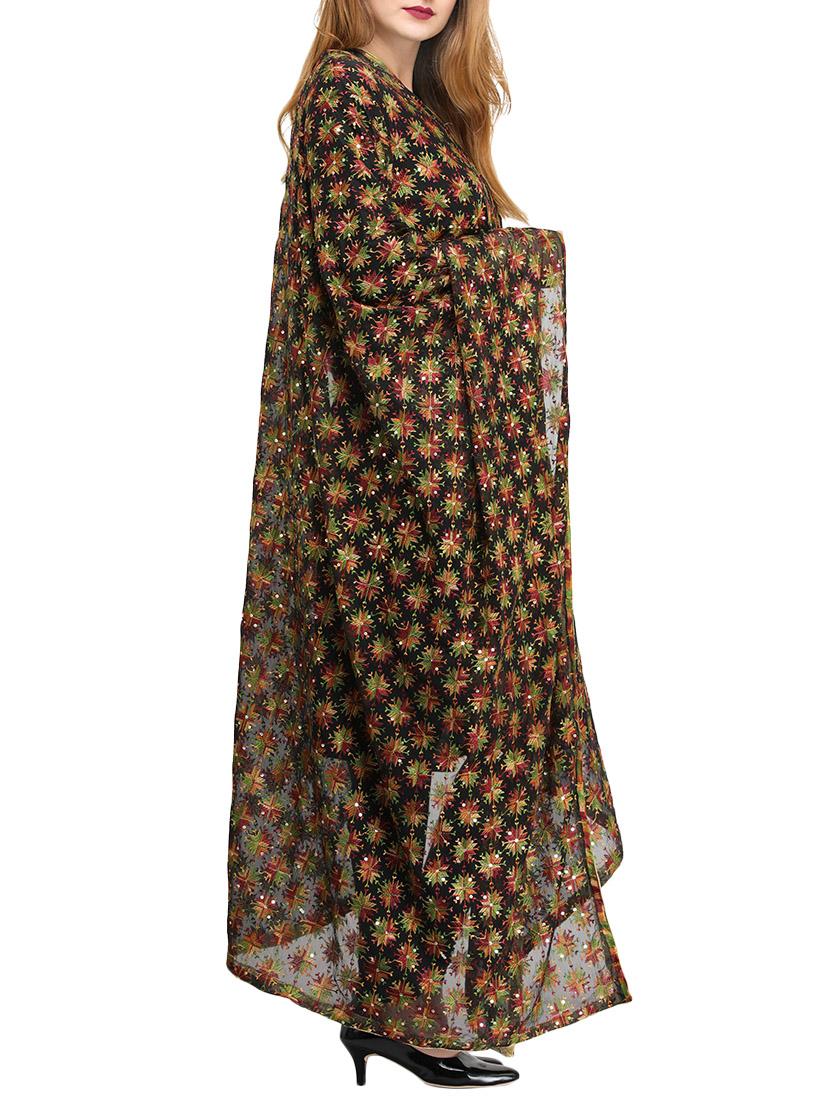 black poly chiffon phulkari dupatta - 14908737 - Zoom Image - 2