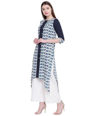 blue cotton blend asymmetric kurta - 14909401 - Standard Image - 2