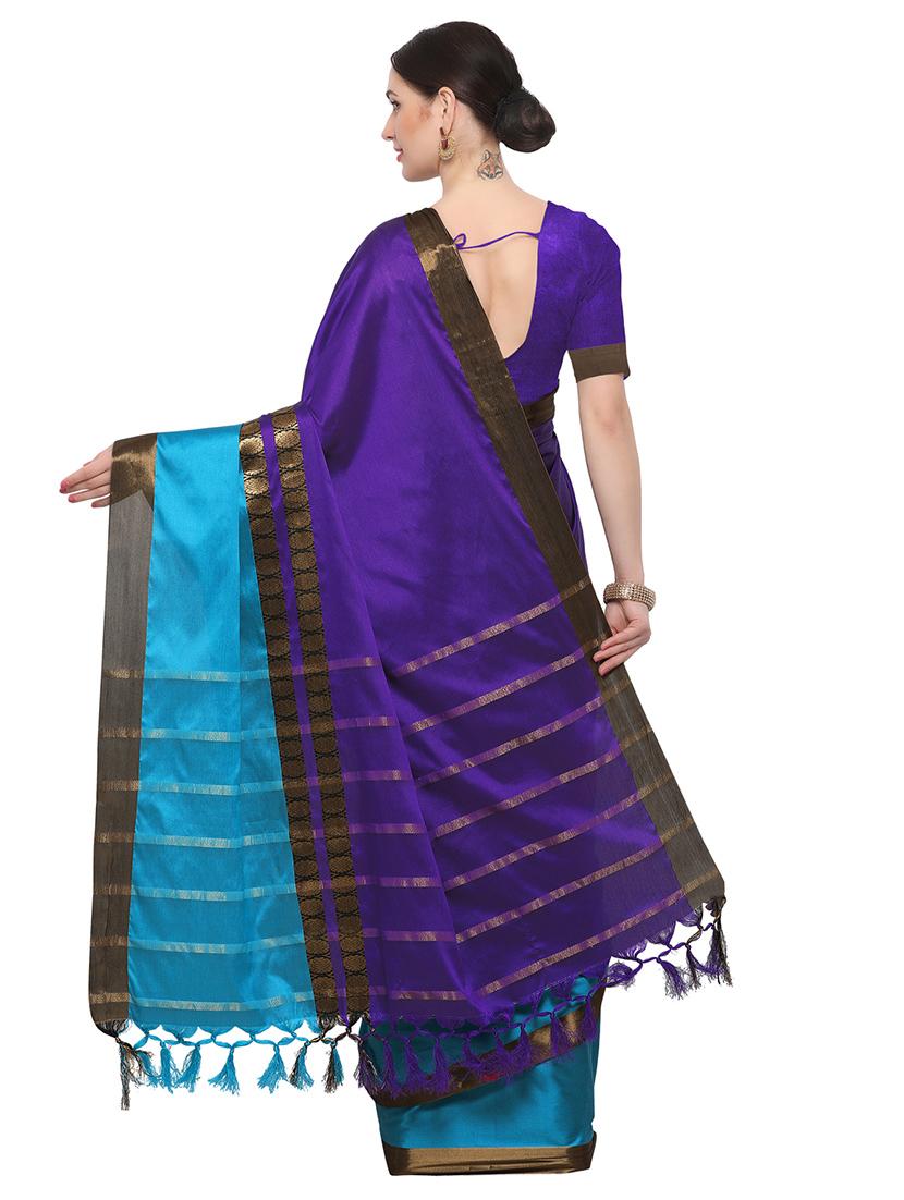 Color block bordered saree with blouse - 14909531 - Zoom Image - 2