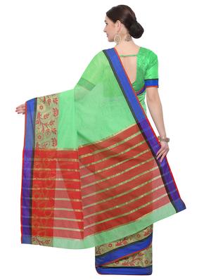 Zari bordered chanderi saree with blouse - 14909536 - Standard Image - 2