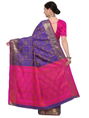 blue silk blend woven saree with blouse - 14909556 - Standard Image - 2