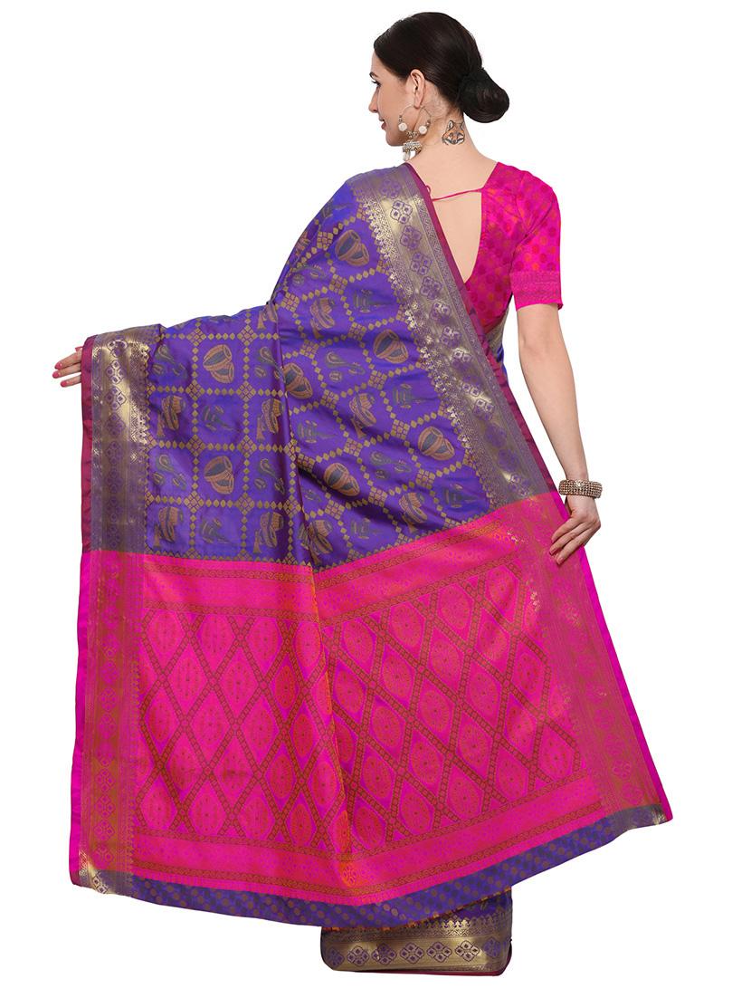 blue silk blend woven saree with blouse - 14909556 - Zoom Image - 2
