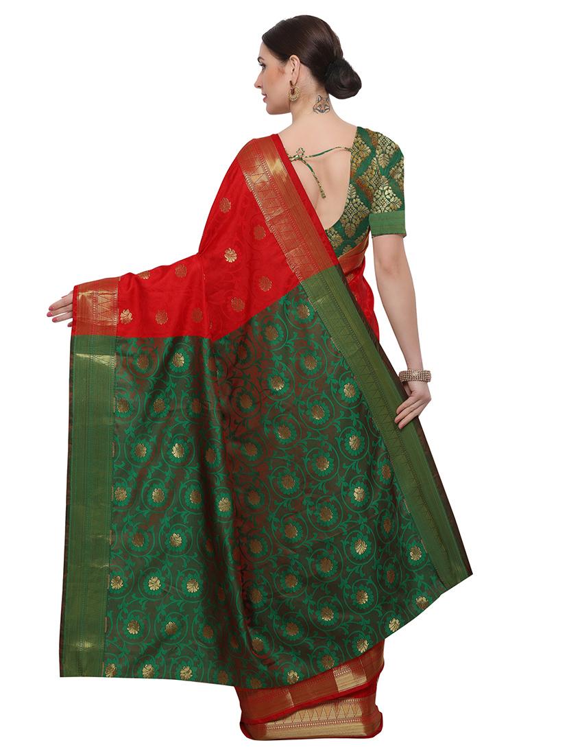 Zari floral woven saree with blouse - 14909574 - Zoom Image - 2