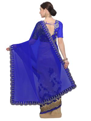 blue net half and half saree with blouse - 14909581 - Standard Image - 2