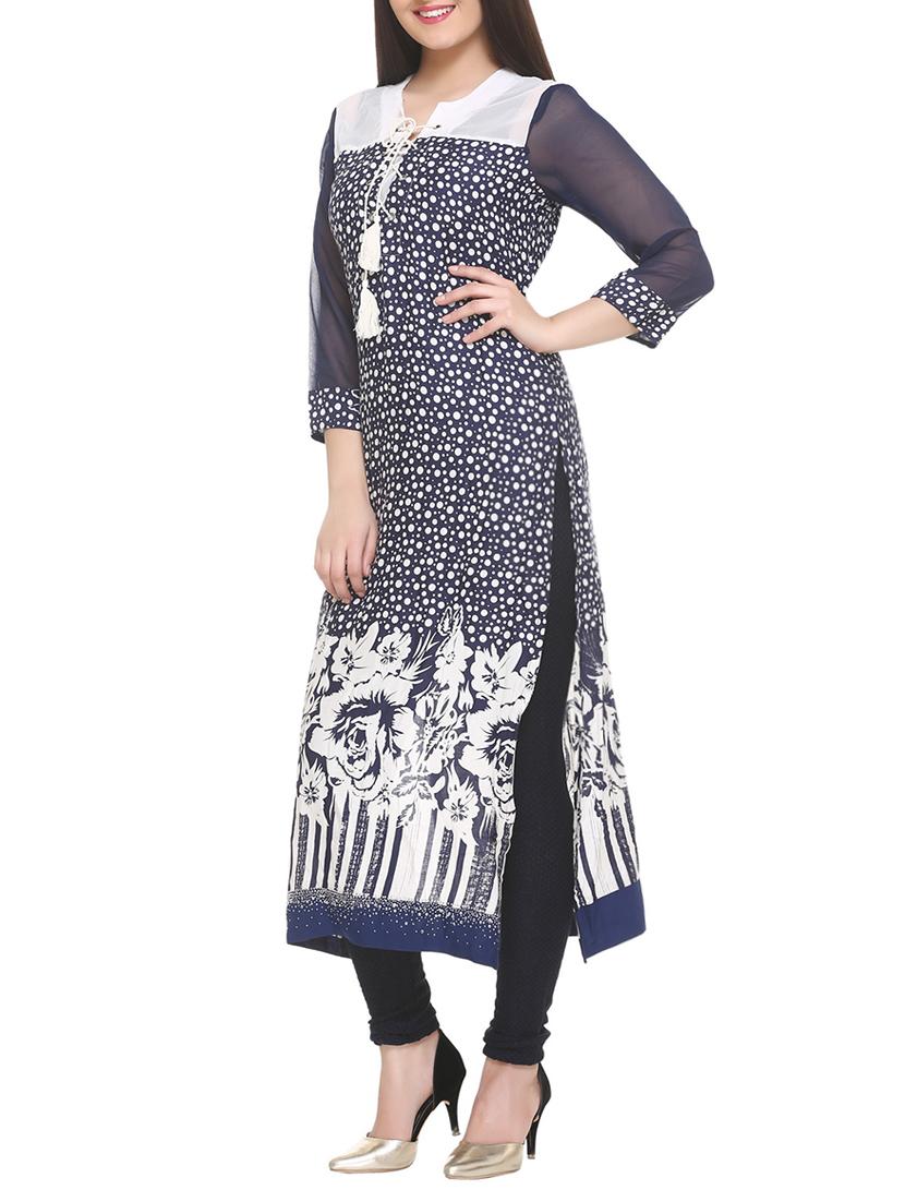 blue rayon straight kurta - 14910033 - Zoom Image - 2