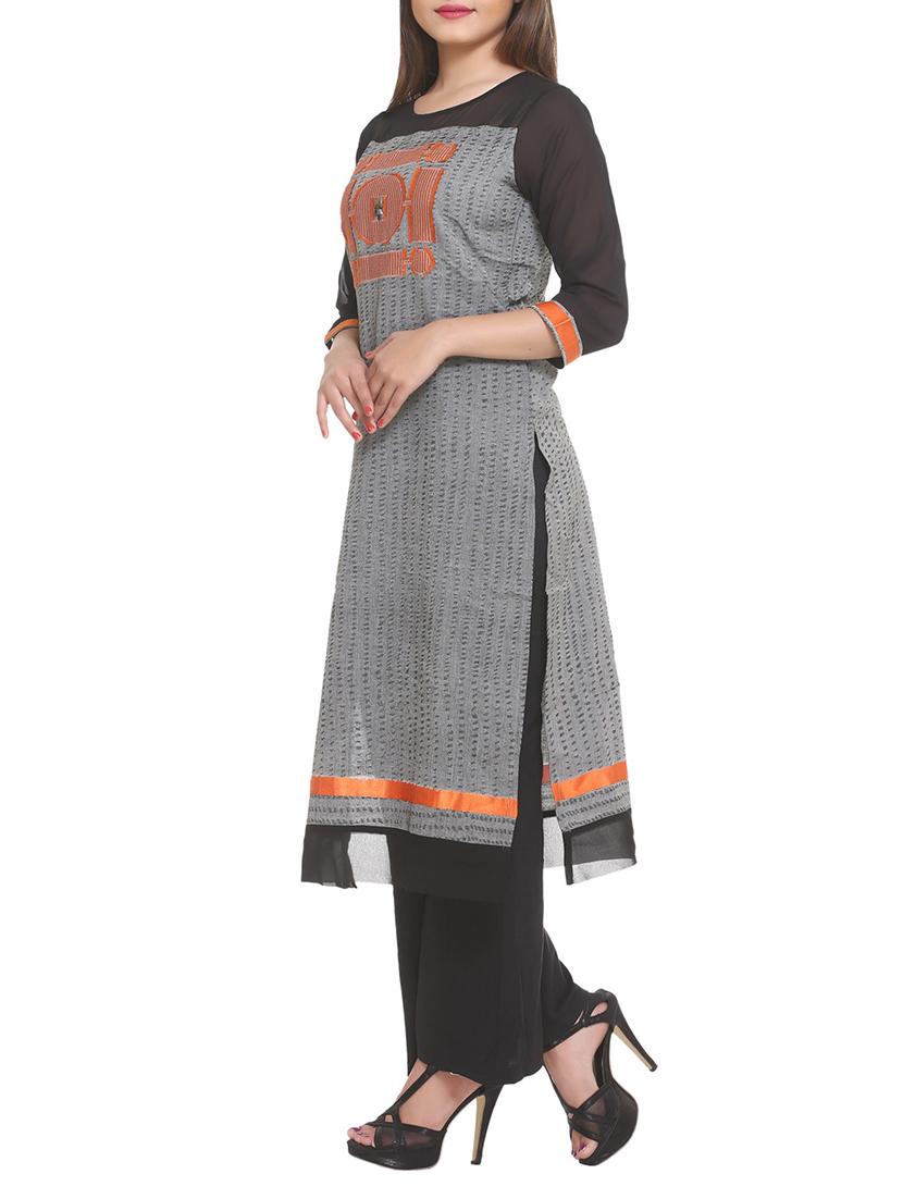 greycotton blend straight kurta - 14910035 - Zoom Image - 2