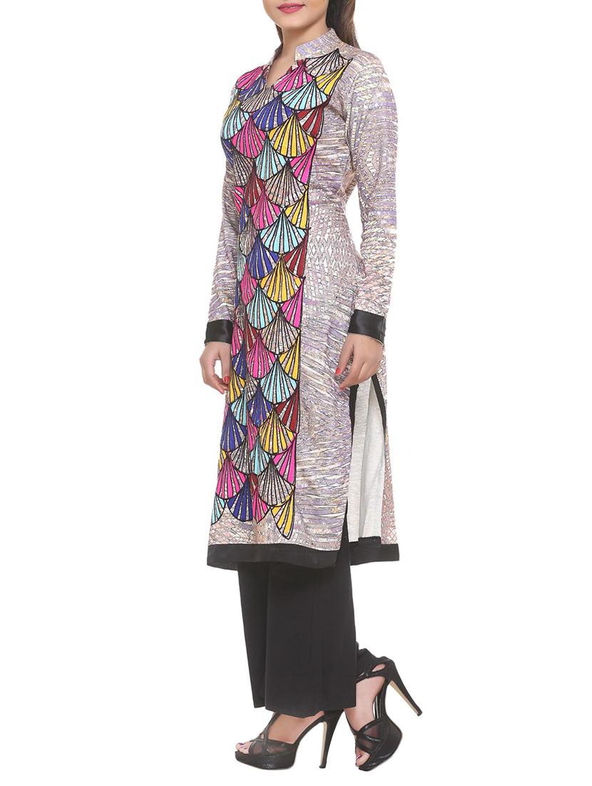 yellow cotton blend straight kurta - 14910038 - Zoom Image - 2