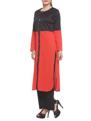 red cotton blend straight kurta - 14910043 - Standard Image - 2