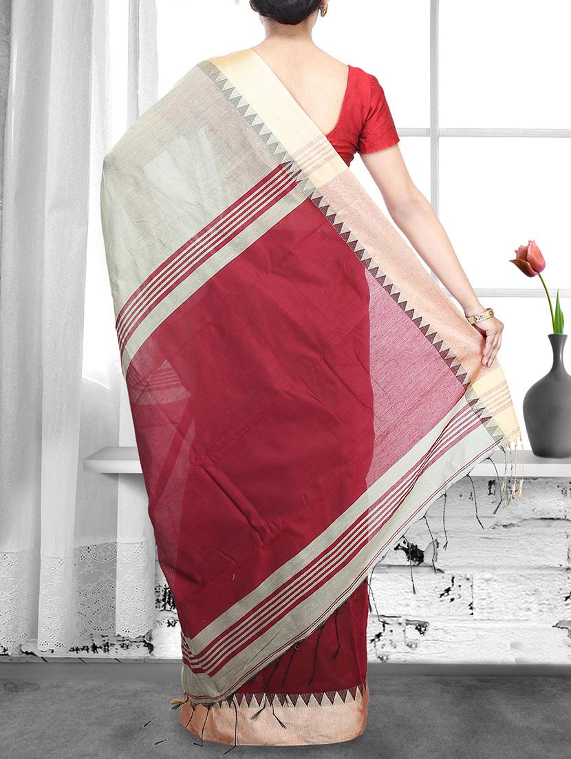 cream cotton handloom saree - 14910113 - Zoom Image - 2