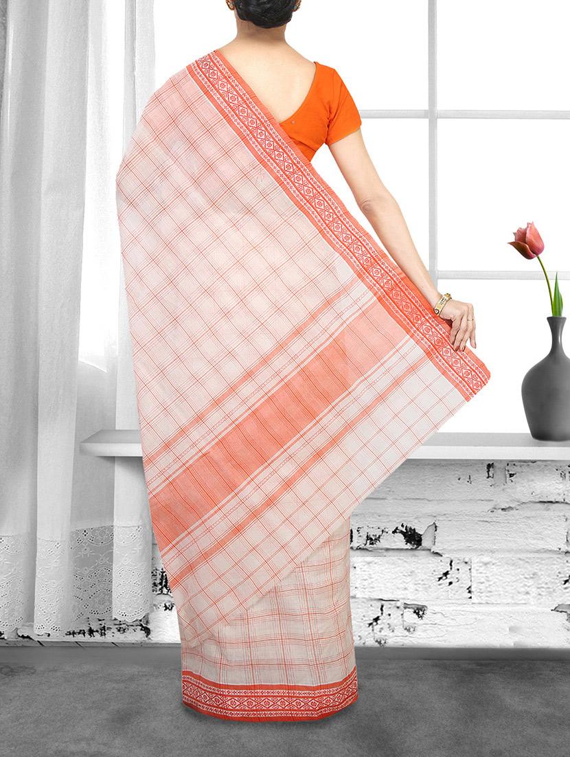 orange cotton handloom saree - 14910151 - Zoom Image - 2