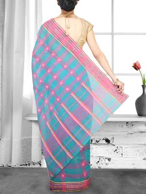 blue cotton handloom saree - 14910183 - Standard Image - 2