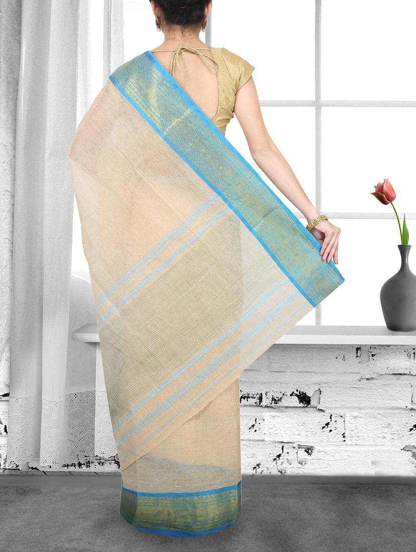 beige cotton handloom saree - 14910193 - Zoom Image - 2