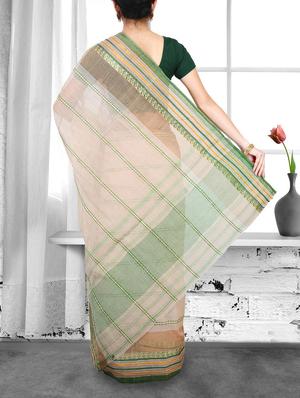 beige cotton handloom saree - 14910194 - Standard Image - 2