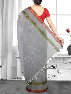 grey cotton handloom saree - 14910200 - Standard Image - 2