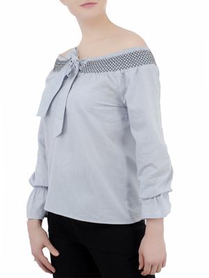 light blue cotton off shoulder top - 14911230 - Standard Image - 2