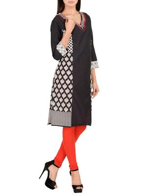 black cotton straight kurta - 14911396 - Standard Image - 2
