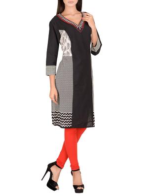 black cotton straight kurta - 14911399 - Standard Image - 2