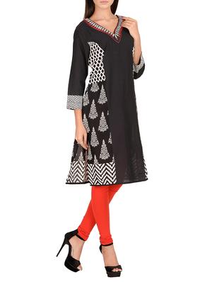 black cotton straight kurta - 14911400 - Standard Image - 2