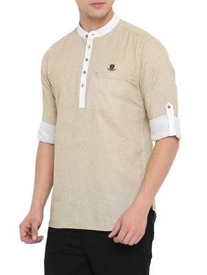 beige cotton short kurta - 14911882 - Standard Image - 2