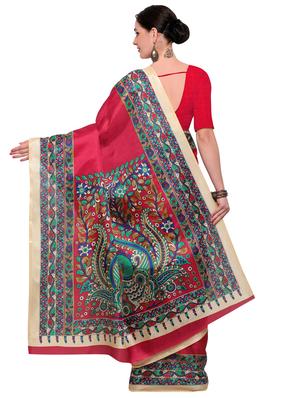 maroon art silk printed saree with blouse - 14912303 - Standard Image - 2