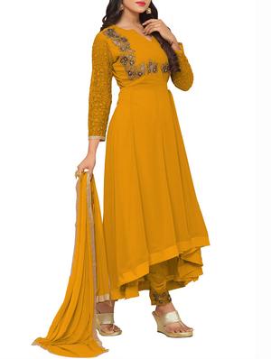 embroidered semi-stitched asymmetric suit - 14912446 - Standard Image - 2