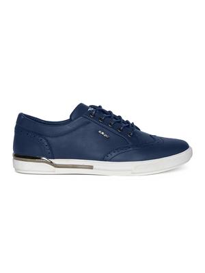 navy leatherette lace up sneaker - 14912962 - Standard Image - 2