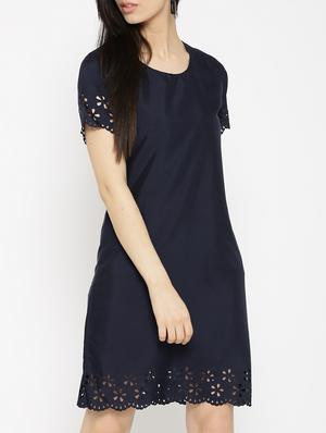 Navy cut work scallop hem dress - 14915968 - Standard Image - 2
