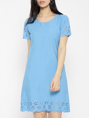 solid blue a-line dress - 14915971 - Standard Image - 2