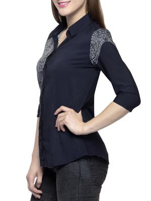 dark blue printed shirt - 14917274 - Standard Image - 2